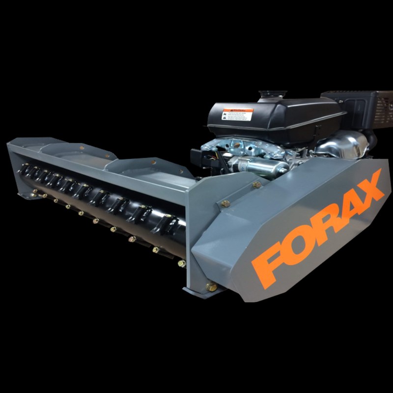 Forax Equipment GP40 gas powered mulcher with the engine on the head, three quarter view