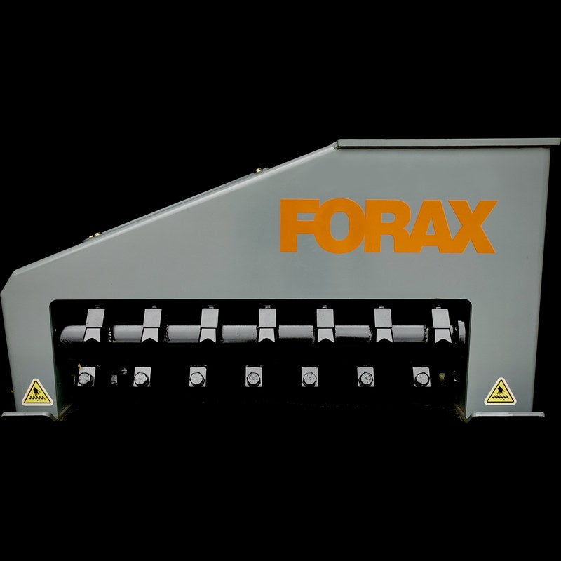 Forax Equipment XD48 extreme duty excavator mulcher, front view of the drum and rotatable cutters
