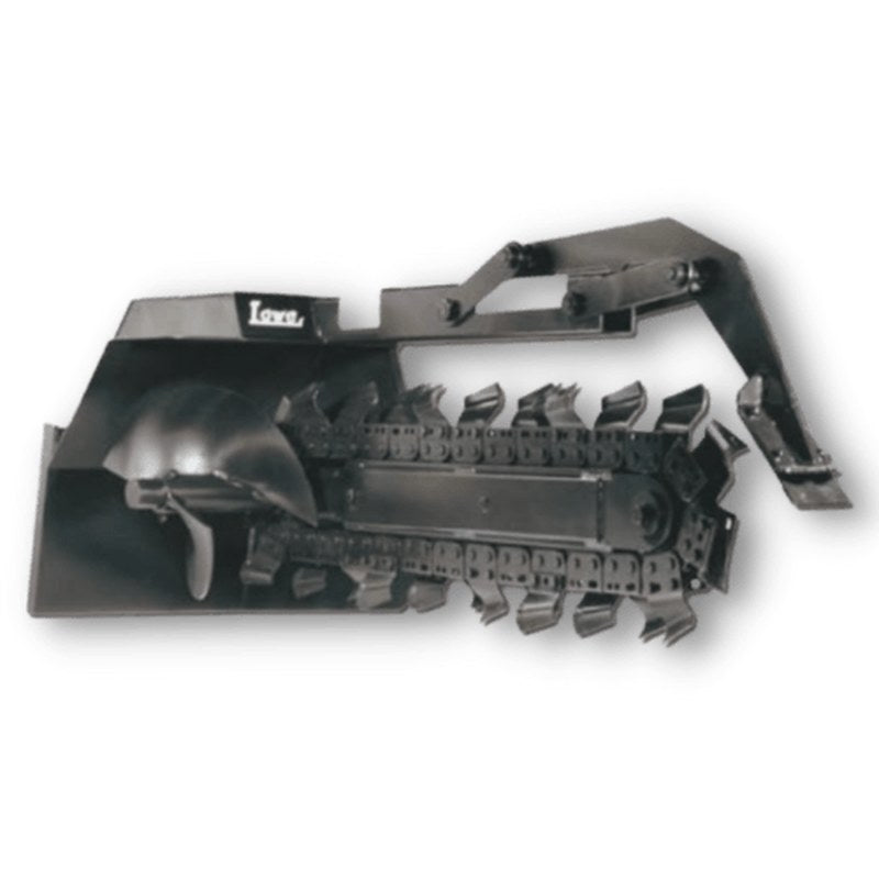 Lowe Manufacturing XR-7 mini skid steer trencher, side view