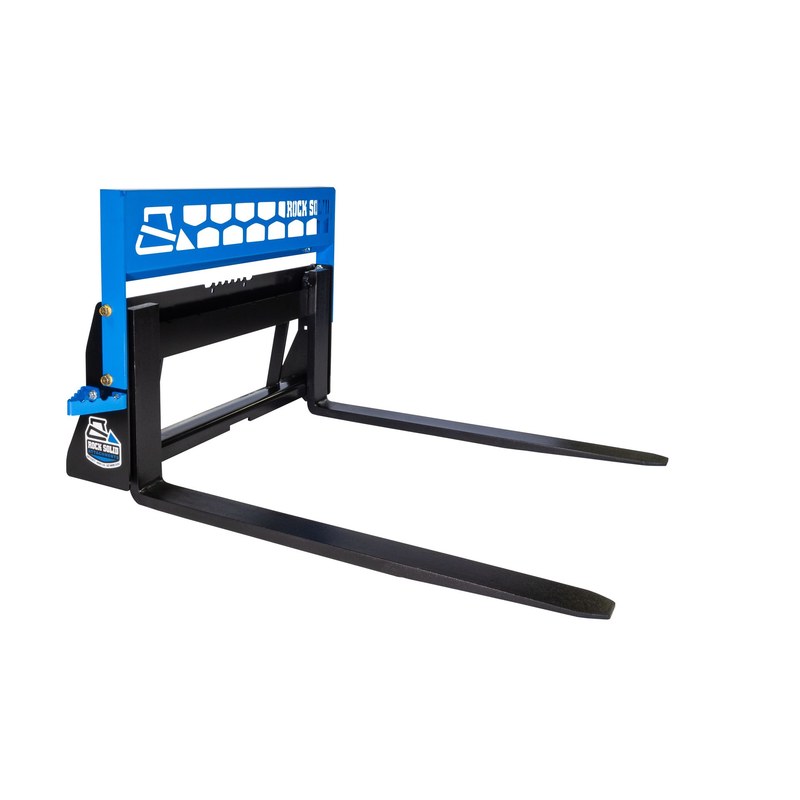 Rock Solid Attachments Class II pallet forks with the full brickguard