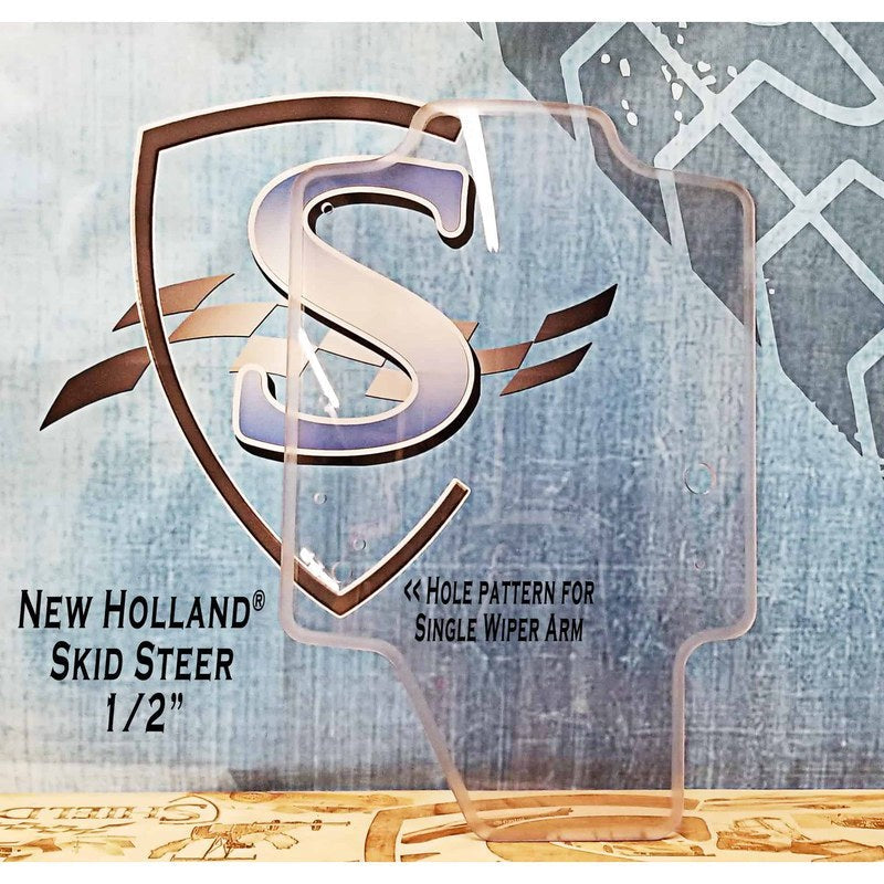 SHIELDS 1/2 inch Case and New Holland door window with the single wiper arm hole pattern, front view