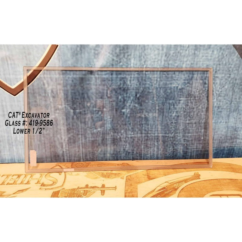 SHIELDS 1/2 inch lower front window for CAT 307E and 308E excavators, glass 419-9586, front view