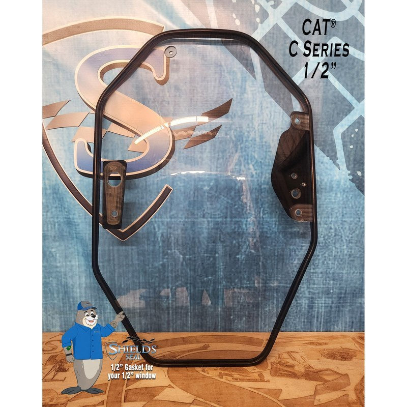 SHIELDS 1/2 inch CAT C-Series door window with the SHIELDS Seal gasket, front view
