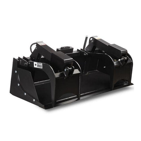 Star Industries skid steer grapple bucket, three quarter view