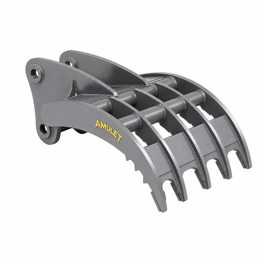 Amulet HoeMate 4/5 tine excavator rake, angled studio view