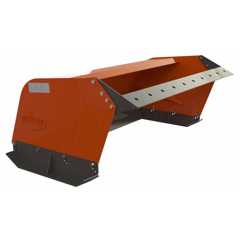 Berlon Industries low profile snow pusher design shared by the CSPLP compact pusher, front three quarter view