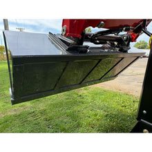 Berlon Industries grading bucket raised to show the bottom wear bars