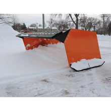 Berlon Industries low profile snow pusher in snow, front view