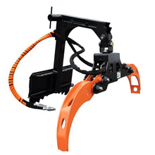 Berlon Industries MIFC mini forestry claw with the orange claw, front view