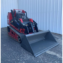 Berlon Industries mini low profile bucket on a red mini track loader