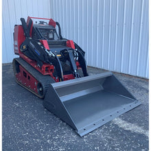 Berlon Industries mini extended lip bucket on a red mini track loader