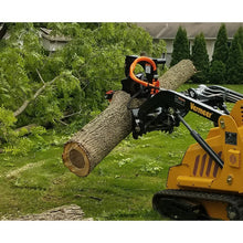 Berlon Industries mini forestry claw lifting a log on a mini track loader