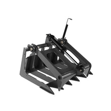 Berlon Industries MIGR mini skid steer grapple, front three quarter view