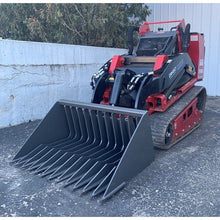 Berlon Industries MISKL mini skeleton bucket on a red mini track loader