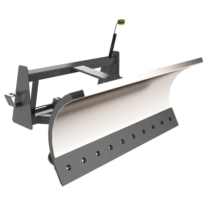 Berlon Industries SBLD skid steer snow blade with the stainless moldboard, front three quarter view