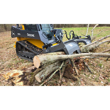 Berlon Industries skeleton rock grapple clamping logs on a John Deere track loader