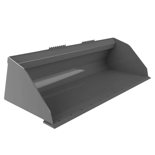 Berlon Industries UT utility skid steer bucket, front three quarter view