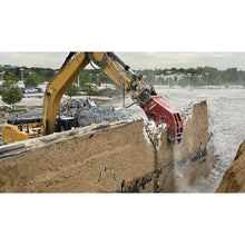 Connect Work Tools CWP pulverizer crushing a concrete wall on an excavator, working view