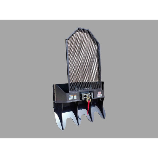 EIP Manufacturing FW15 skid steer recovery winch, front view with the mesh screen