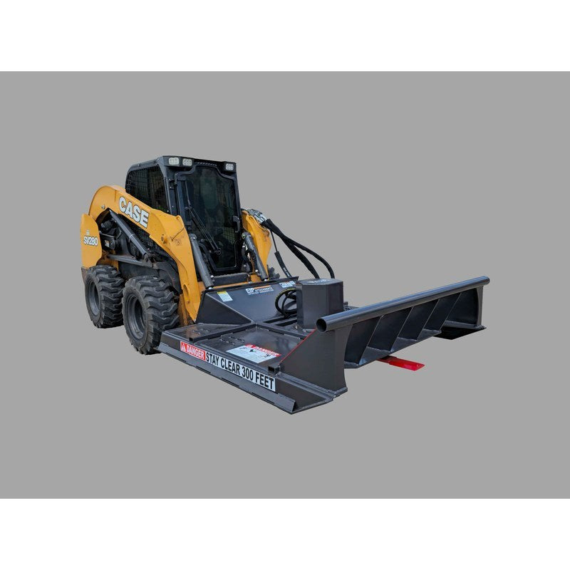EIP Manufacturing standard series brush cutter on a skid steer, front three quarter view
