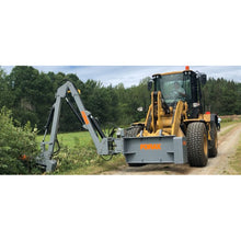 Forax Equipment loader mounted implement boom brushing a roadside from a wheel loader