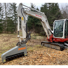 Forax Equipment XD36 mulcher on a mini excavator in a cleared stand of brush
