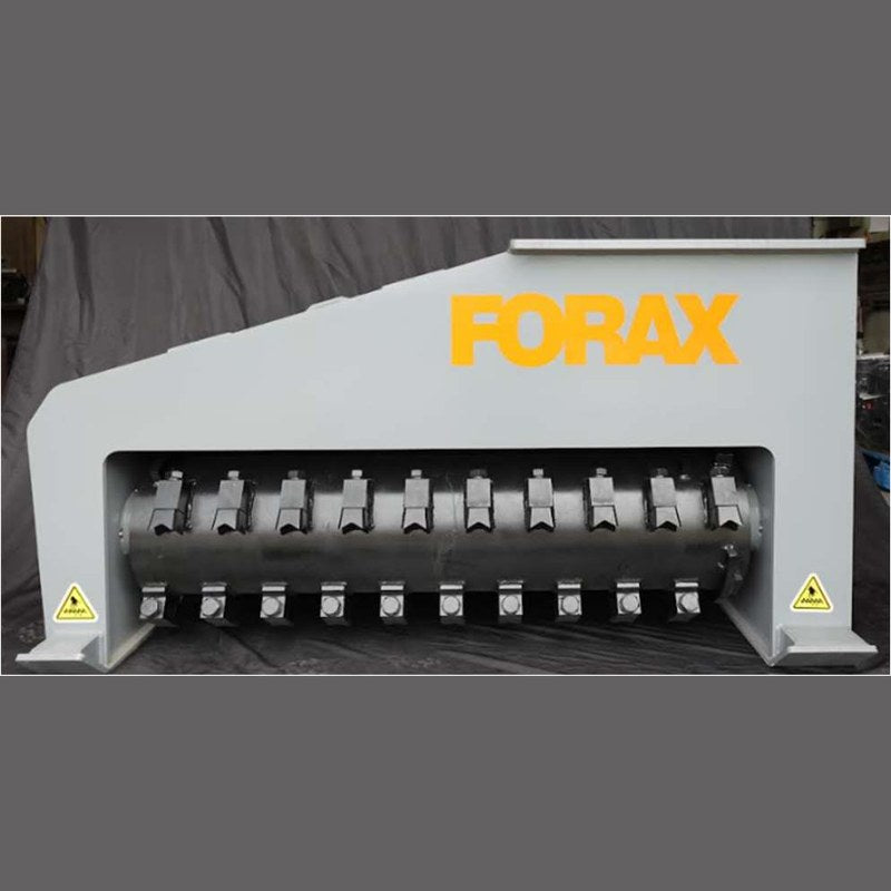 Forax Equipment XD54 extreme duty excavator mulcher, front view of the drum and rotatable cutters