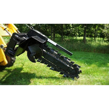 Lowe Manufacturing XR-Series trencher digging on a yellow loader