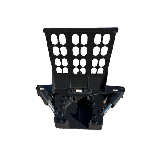 Maxx Attachments 20 inch Ranch Axe skid steer tree shear with its 3 foot brushguard, front view