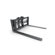 Maxx Attachments hydraulic adjustable pallet fork frame with two tine cylinders, rendered view