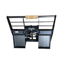 Maxx Attachments hydraulic adjustable pallet forks, rear view of the quick attach plate and hydraulic fittings