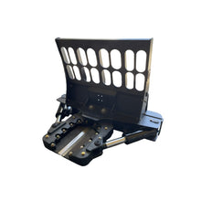 Maxx Attachments Ranch Axe 14 inch skid steer tree shear with brushguard and extended arms, front three quarter view