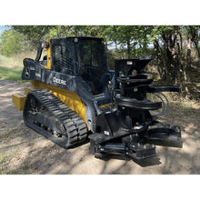 Maxx Attachments Timberwolf tree shear on a John Deere 325G compact track loader in the woods