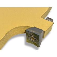 Maxx Attachments tree saw replaceable carbide cutting tooth on the 3/4 inch cutting disk, close up