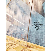 SHIELDS 1/2 inch curved Bobcat E60 upper excavator window, side view