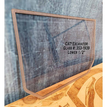 SHIELDS 1/2 inch CAT excavator lower window for glass 353-1939, angled view