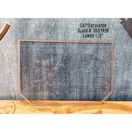 SHIELDS 1/2 inch lower front window for CAT excavators, glass 353-1939, front view