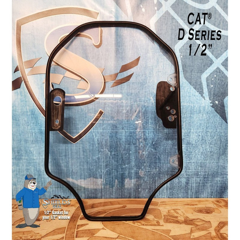 SHIELDS 1/2 inch CAT D-Series door window with the SHIELDS Seal gasket, front view