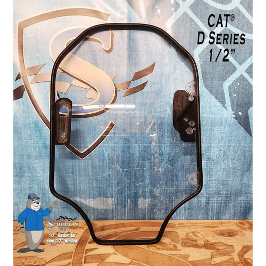 SHIELDS 1/2 inch CAT D-Series door window with the SHIELDS Seal gasket, front view