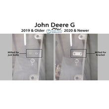 SHIELDS comparison of the 2019 and older and 2020 and newer John Deere G-Series door milling, close-up view