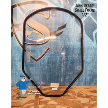 SHIELDS 1/2 inch John Deere small frame door window with the SHIELDS Seal gasket, front view