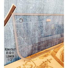 SHIELDS 1/2 inch Komatsu excavator lower window, angled view