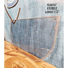 SHIELDS 1/2 inch Kubota KX080-3 lower excavator window, angled view
