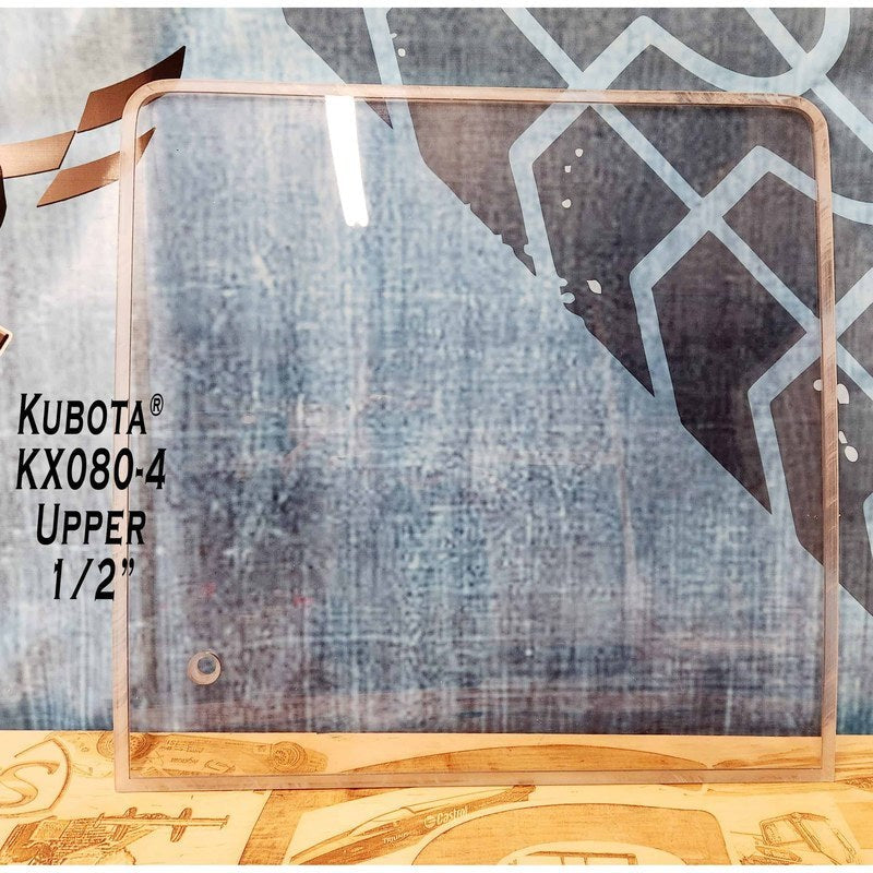 SHIELDS 1/2 inch upper front window for the Kubota KX080-4, front view