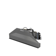 Skeer 6-Way PRO skid steer grading blade with flat cutting edge, front three quarter view