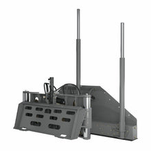 Skeer MCR PRO grading blade quick attach plate and receiver masts, rear three quarter view