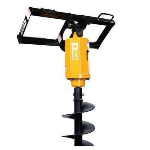 Star Industries 160D planetary auger drive with bit on the 160QT-SS skid steer frame