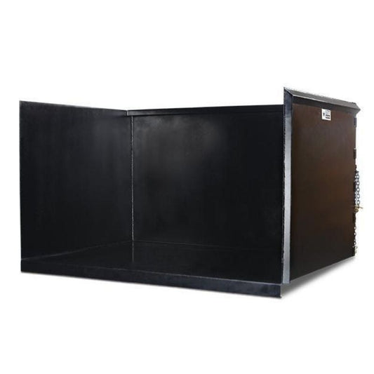 Star Industries forklift trash hopper with open face, three quarter view