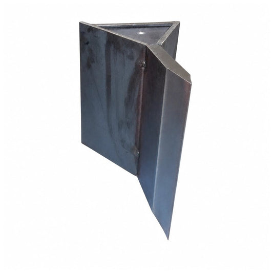 TM Manufacturing removable log splitter wedge in bare steel, angled view