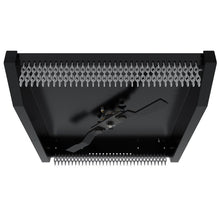 Top Dog Attachments 42 inch mini skid steer brush cutter, underside view of the blade and the front and rear chain guards